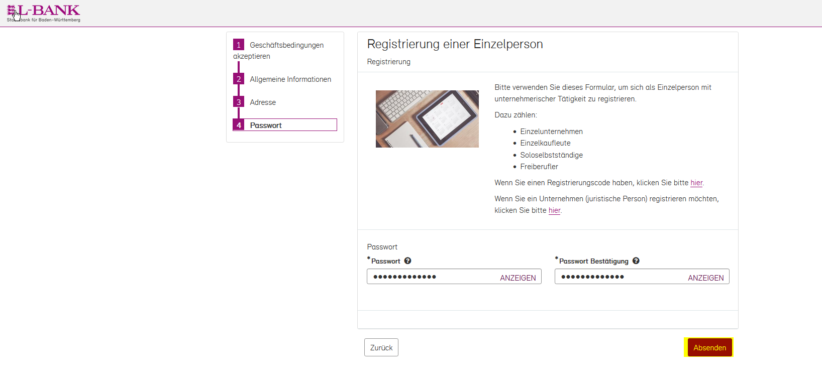 Anzeige des Absende Buttons