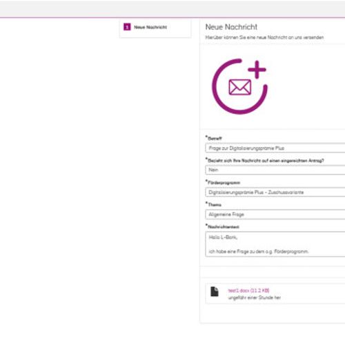 Screenshot des Formulars zum Versenden einer Nachricht