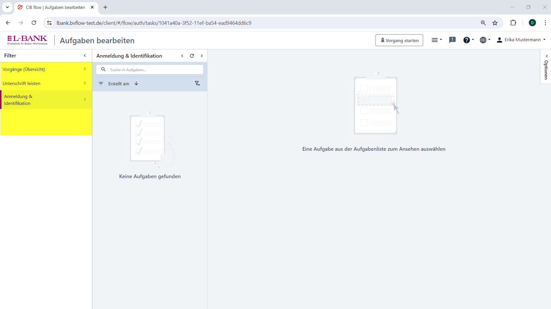 Screenshot der Aufgabenansicht nach der Aktualisierung mit neuen Filteroptionen auf der linken Seite